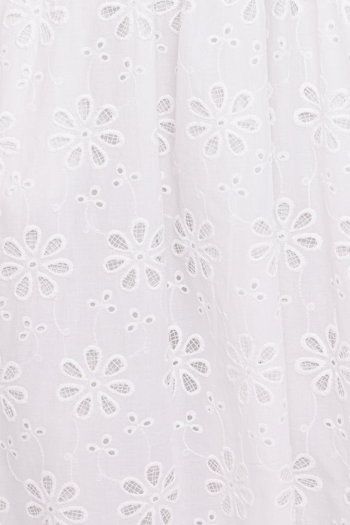 Clo Puff Sleeve Midi Dress - White Broderie