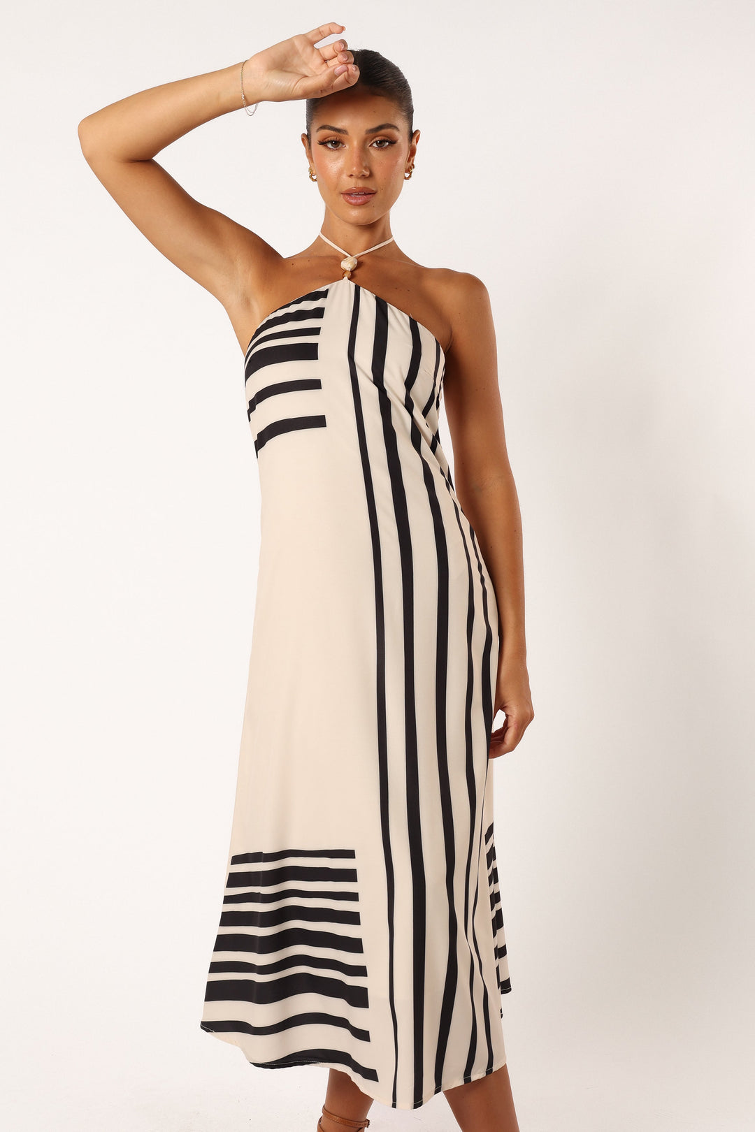 Deana Halterneck Midi Dress - Cream Black