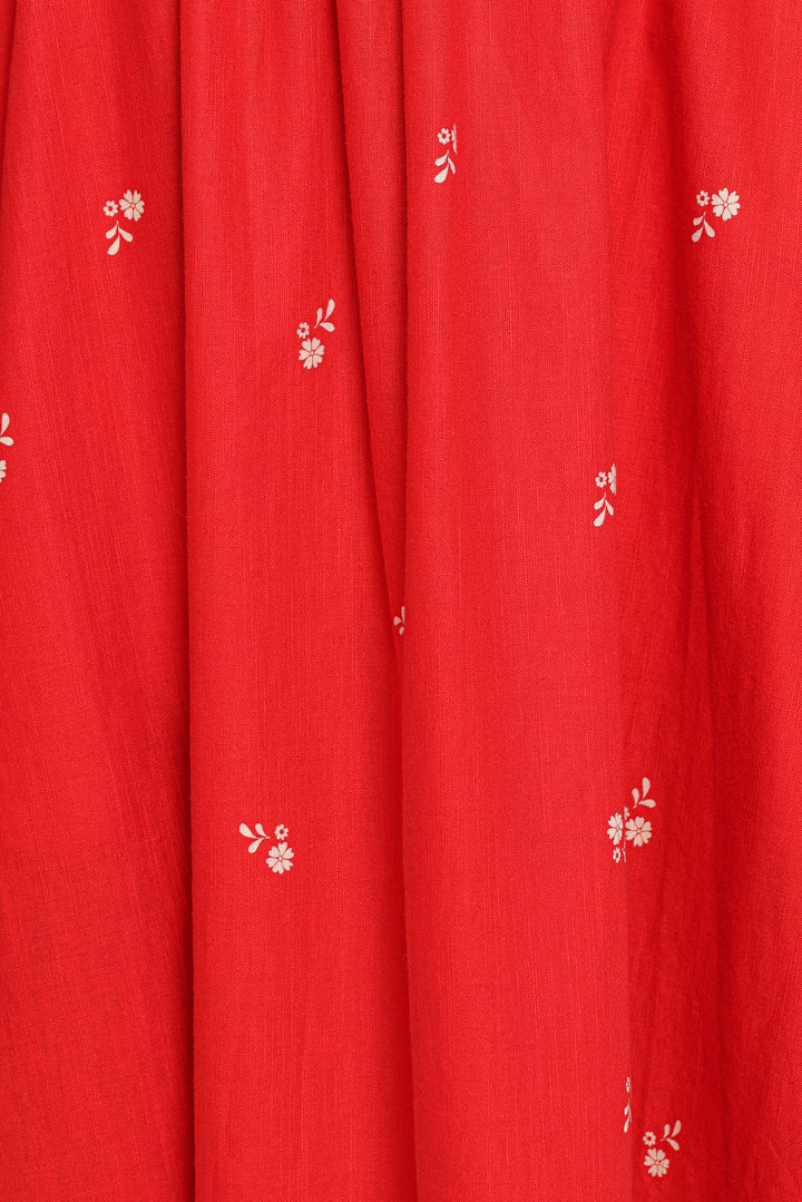 Domenica Shirred Long Sleeve Midi Dress - Red Floral Bandana