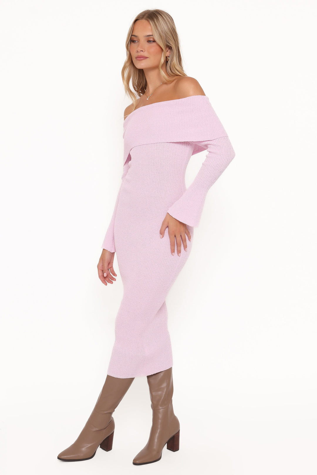 Domitia Off Shoulder Knit Dress - Purple