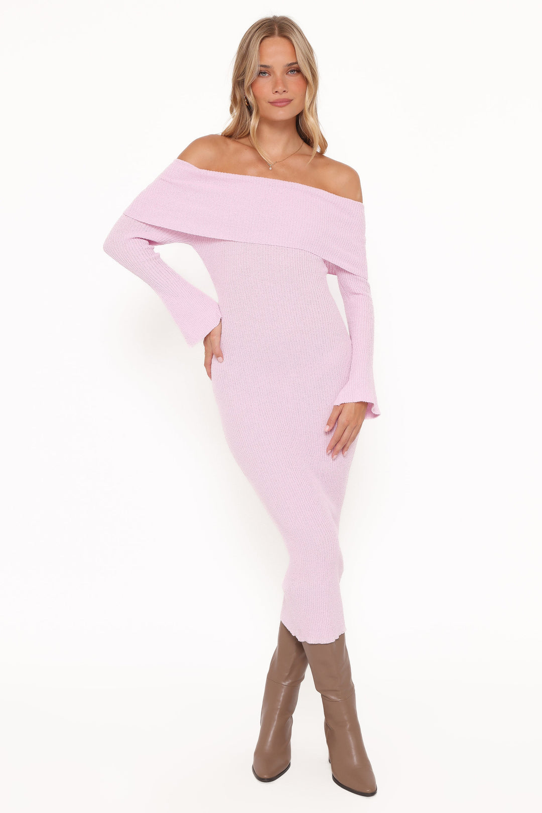 Domitia Off Shoulder Knit Dress - Purple