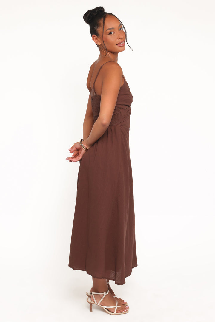 Elvina Midi Dress - Brown