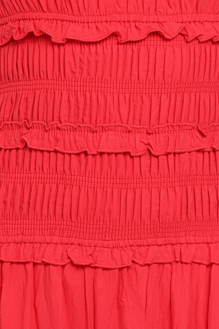 Enola Gather Midi Dress - Red