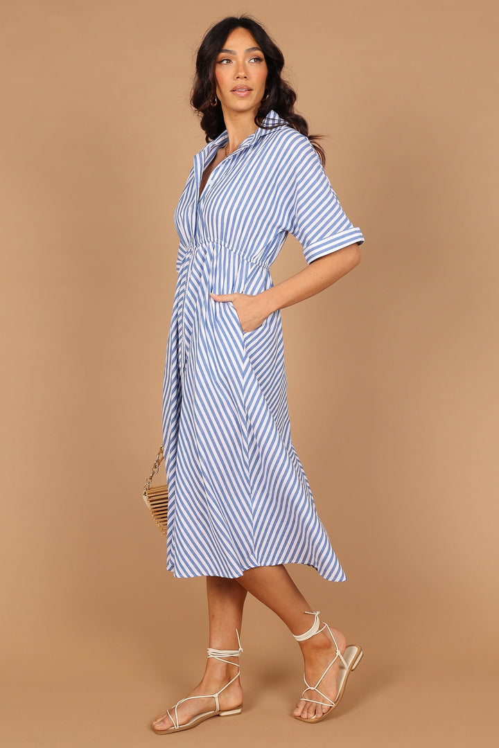 Finn Collared Midi Dress - Blue Stripe