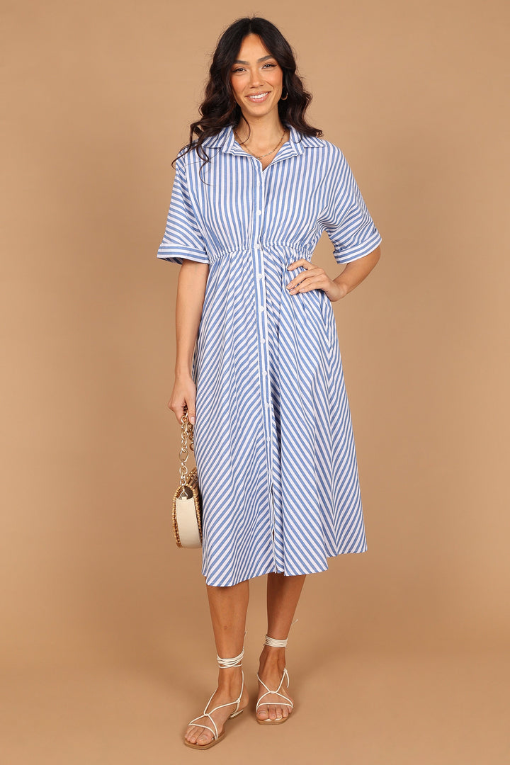 Finn Collared Midi Dress - Blue Stripe