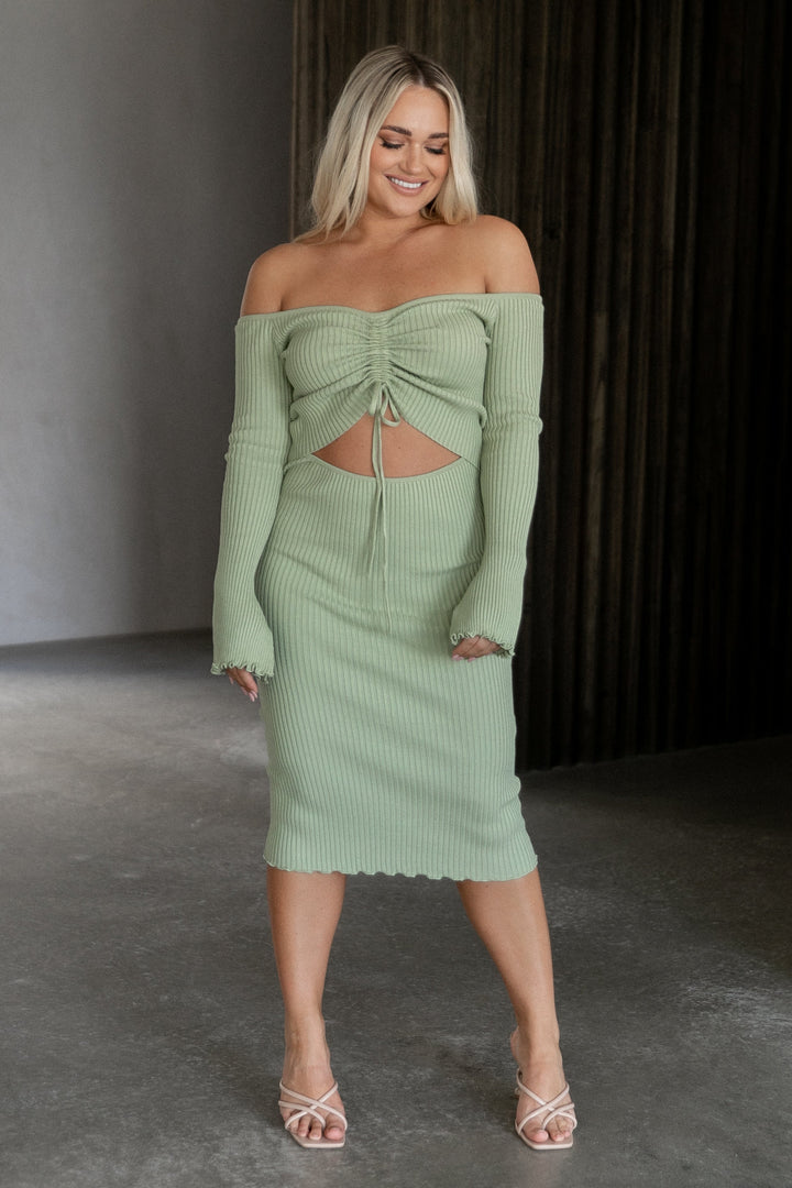 Geneva Off Shoulder Midi Dress - Sage