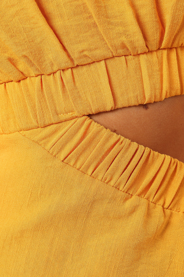 Ginnee Puff Sleeve Cutout Midi Dress - Mustard