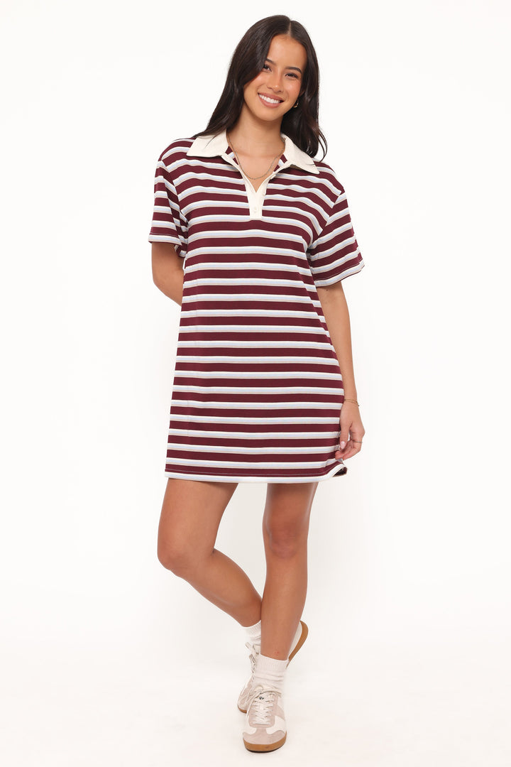 Gordie Mini Dress - Burgundy Stripe