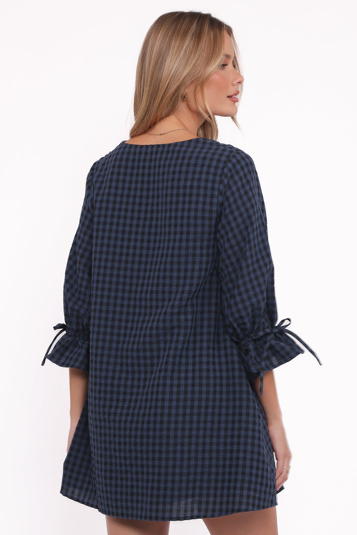 Hallie Mini Dress - Navy Gingham