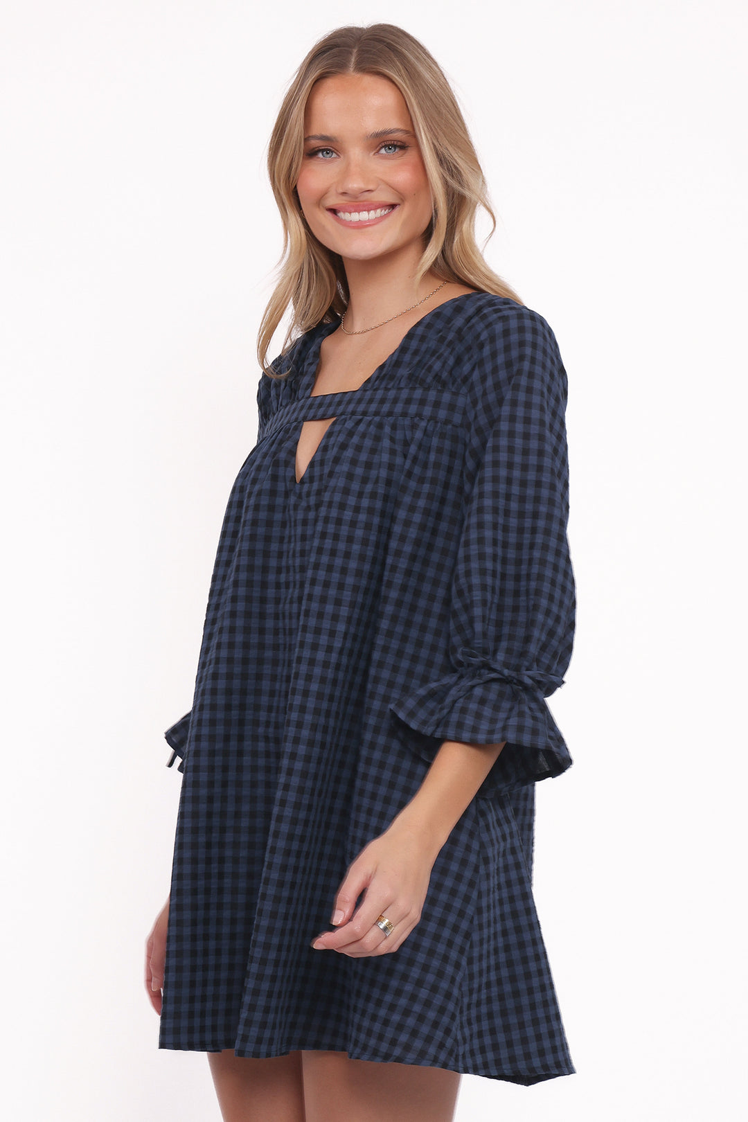 Hallie Mini Dress - Navy Gingham