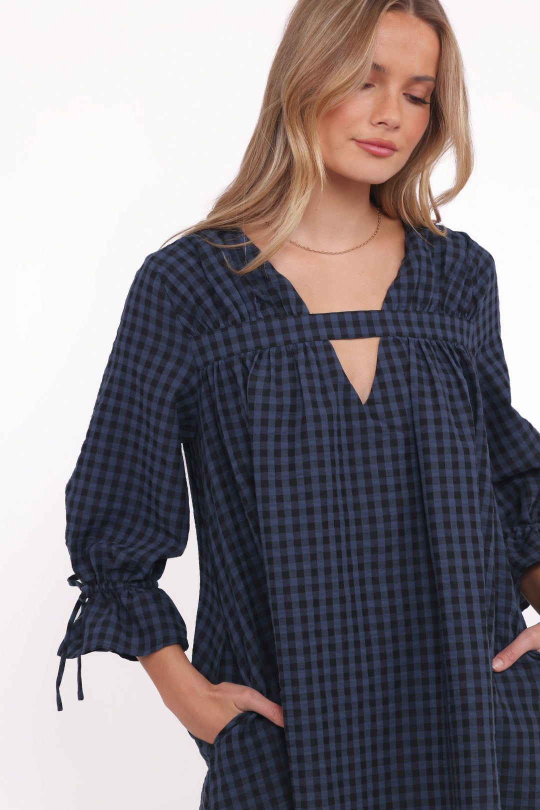 Hallie Mini Dress - Navy Gingham