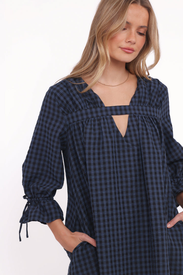 Hallie Mini Dress - Navy Gingham