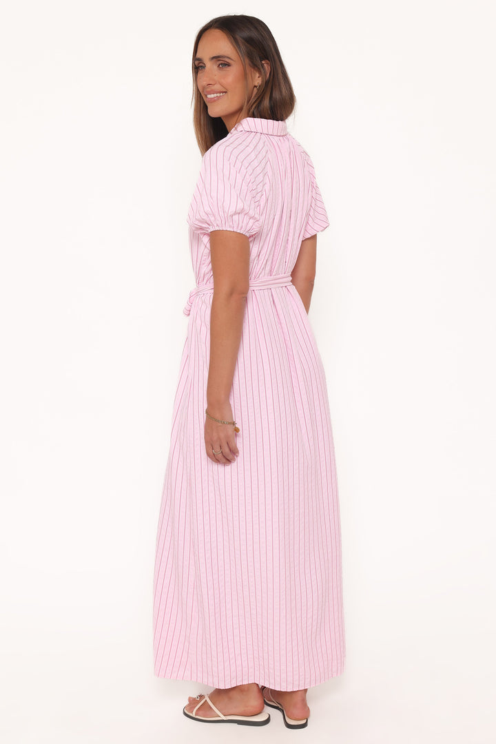 James Button Through Maxi Dress - Pink Stripe