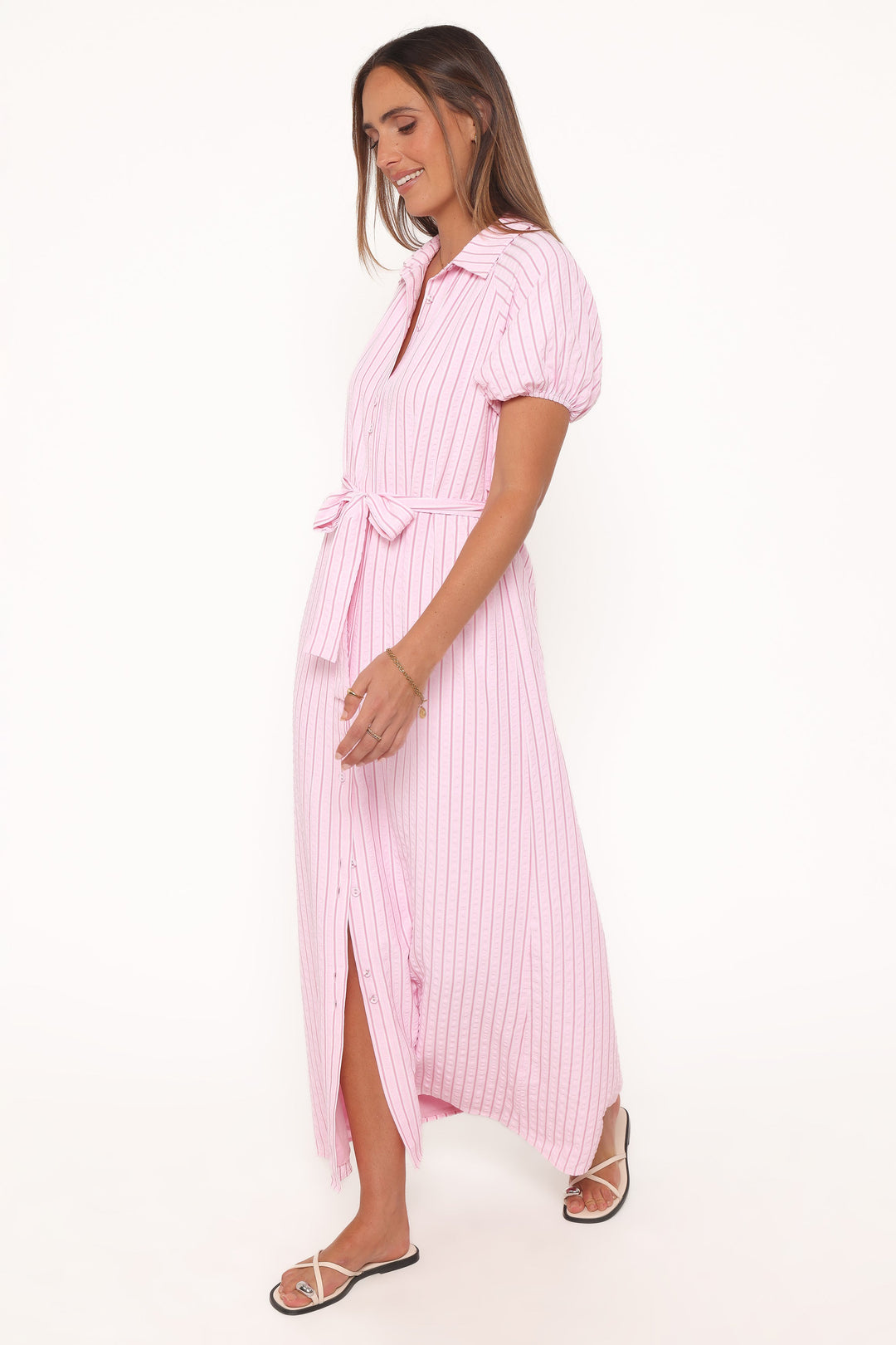 James Button Through Maxi Dress - Pink Stripe