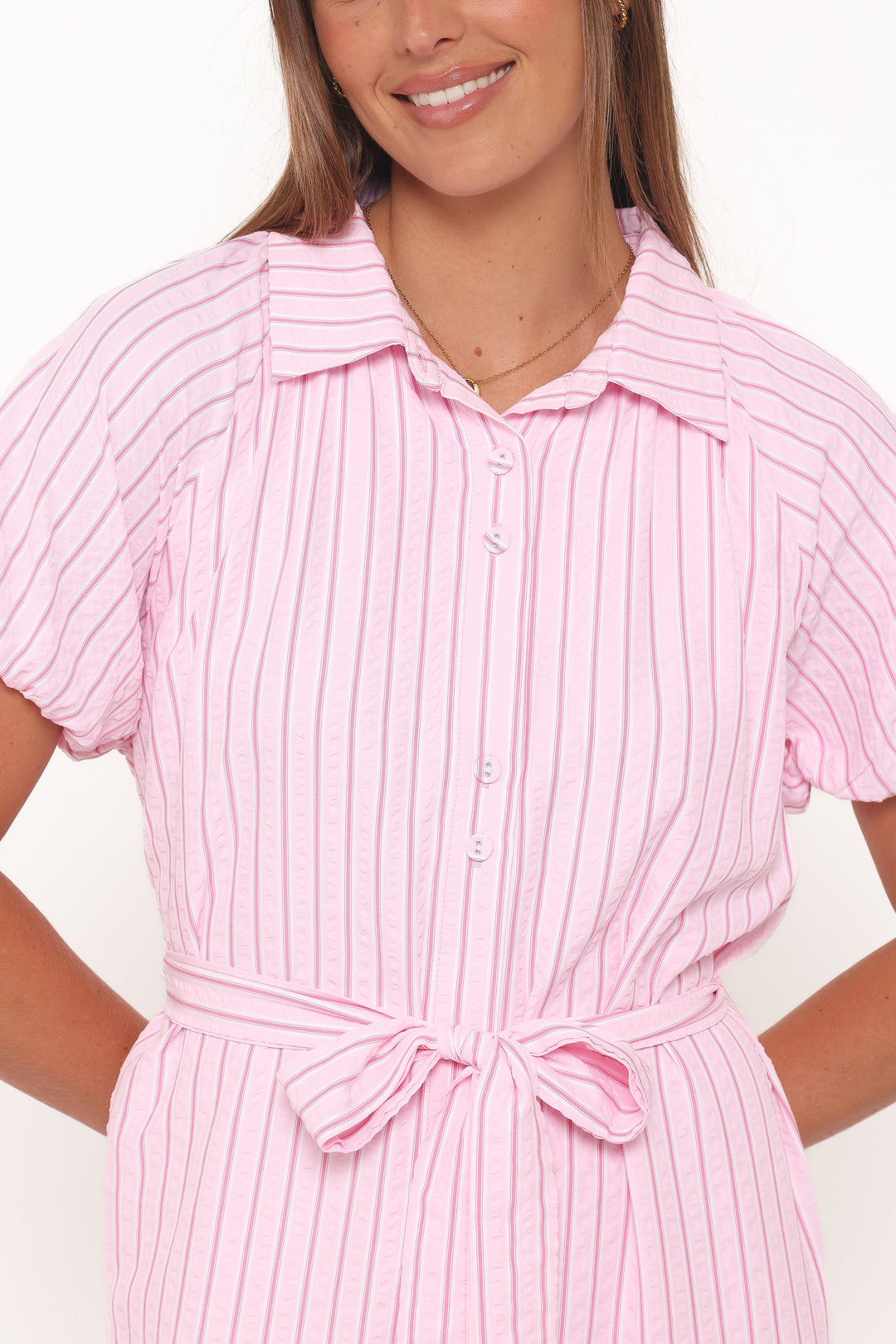 James Button Through Maxi Dress - Pink Stripe