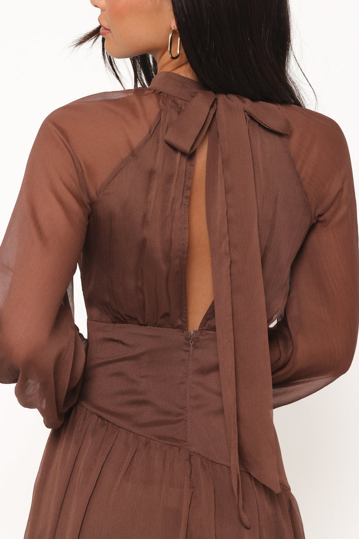 Julip Sheer Long Sleeve Maxi Dress - Brown