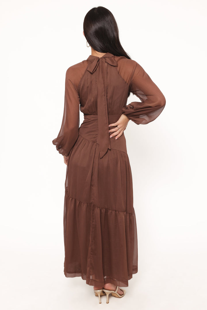 Julip Sheer Long Sleeve Maxi Dress - Brown