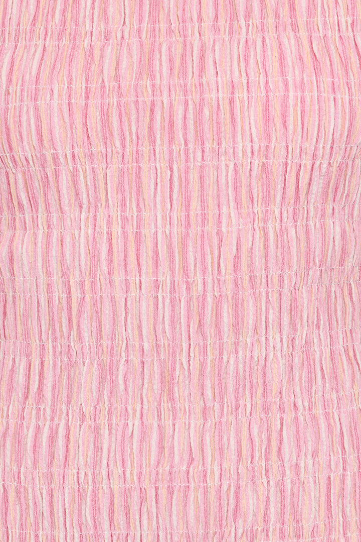Kaelyn Gather Mini Dress - Pink Stripe