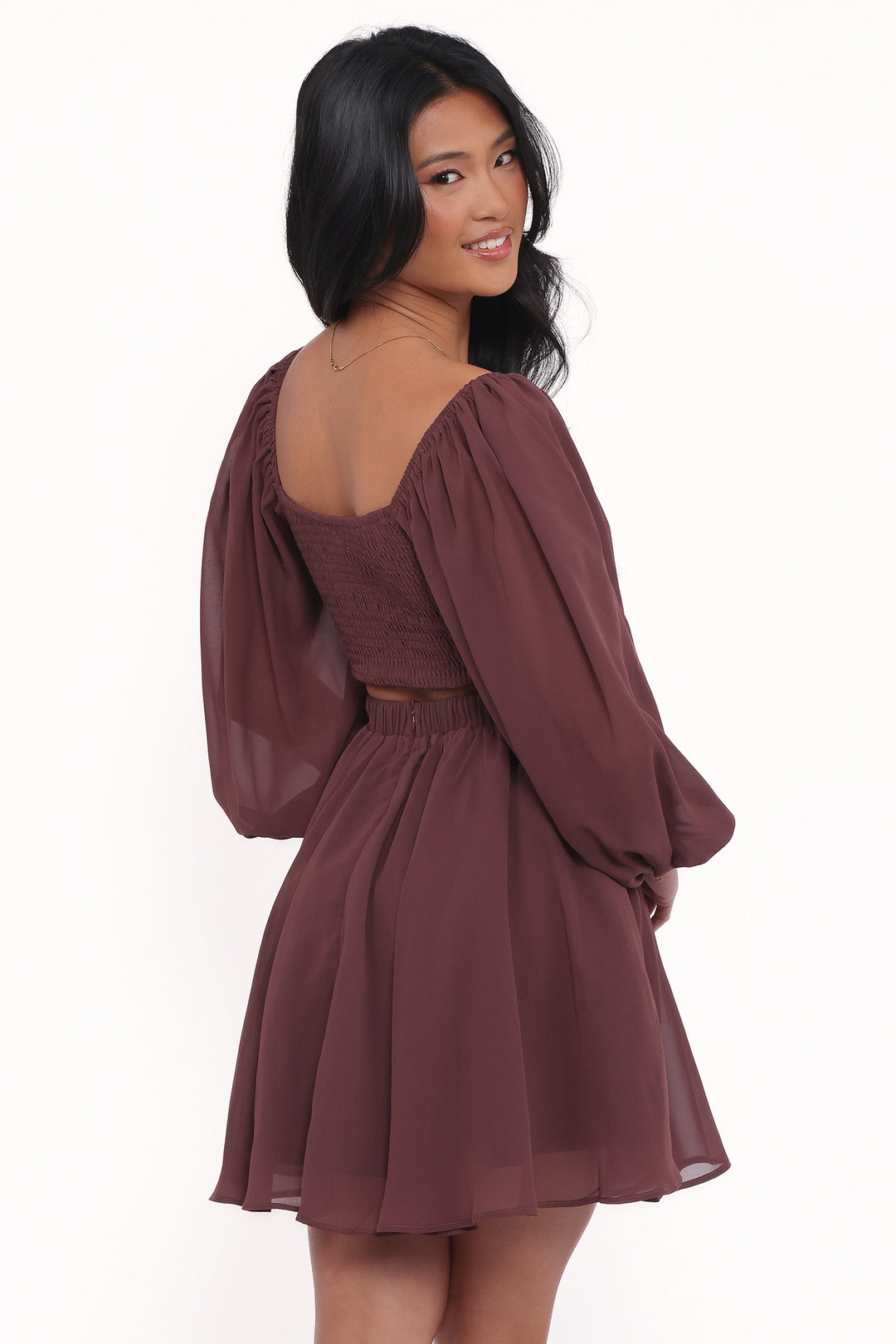Katniss Long Sleeve Mini Dress - Chocolate