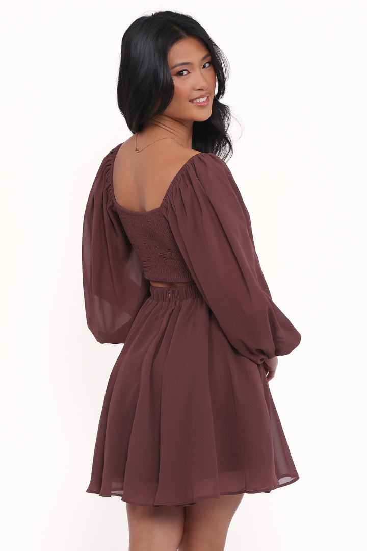 Katniss Long Sleeve Mini Dress - Chocolate