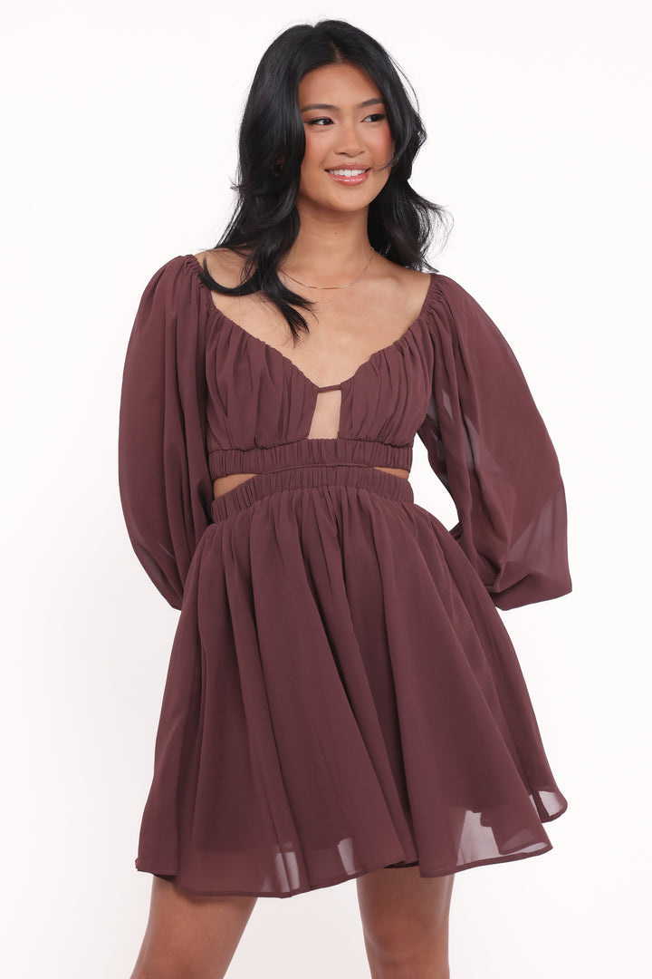 Katniss Long Sleeve Mini Dress - Chocolate