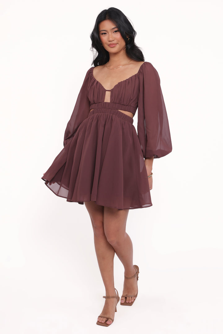 Katniss Long Sleeve Mini Dress - Chocolate