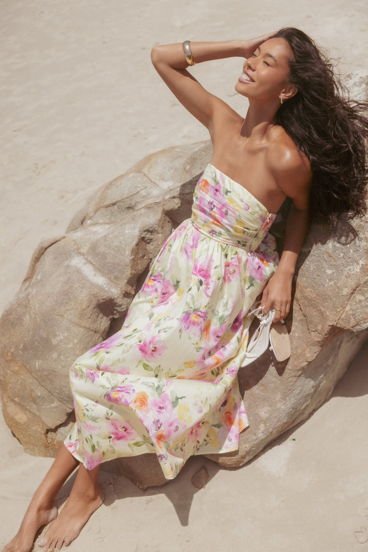 Kayt Strapless Dress - Yellow Petunia