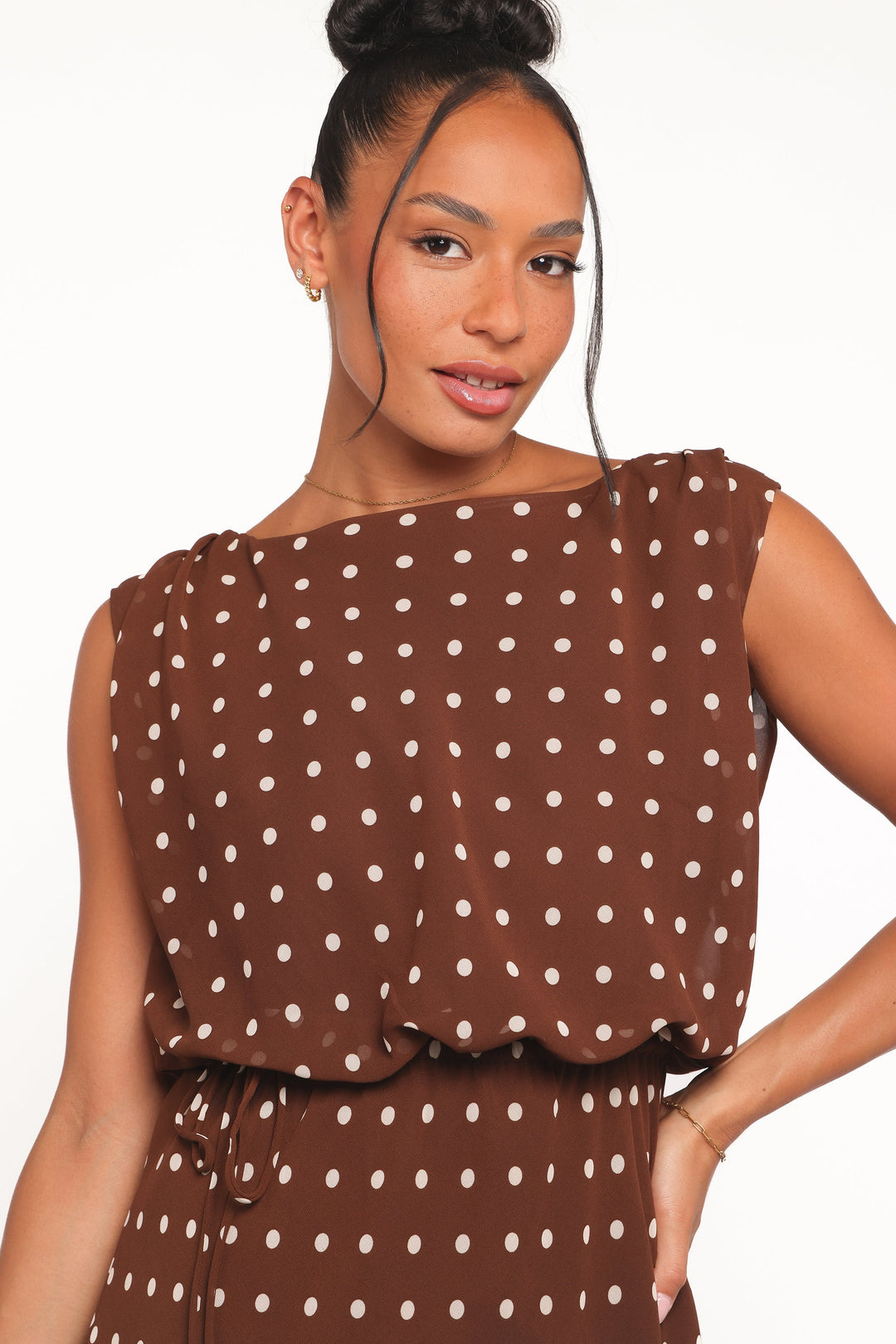 Kimberly Mini Dress - Brown Polka Dot