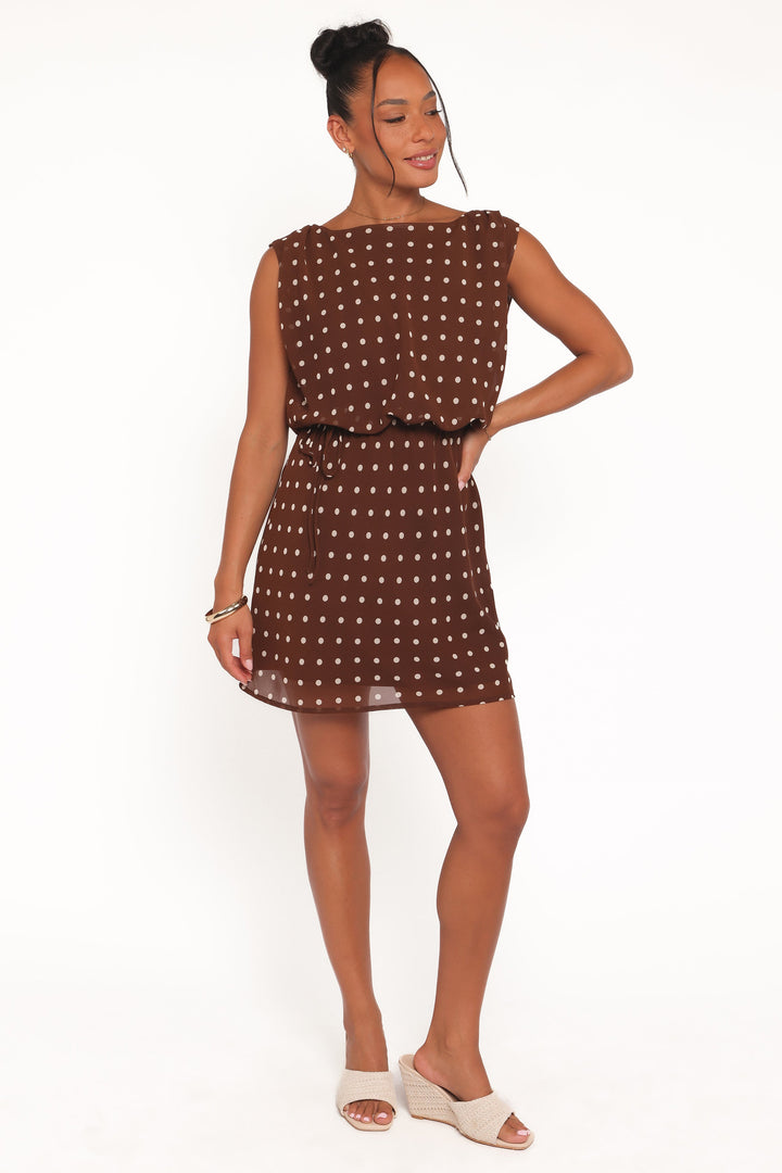 Kimberly Mini Dress - Brown Polka Dot