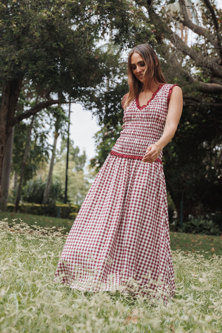 Leabrook Maxi Dress - Burgundy Gingham