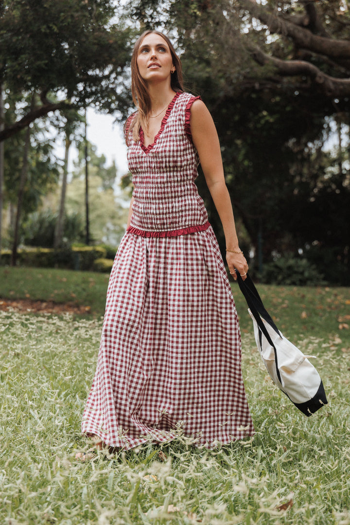 Leabrook Maxi Dress - Burgundy Gingham