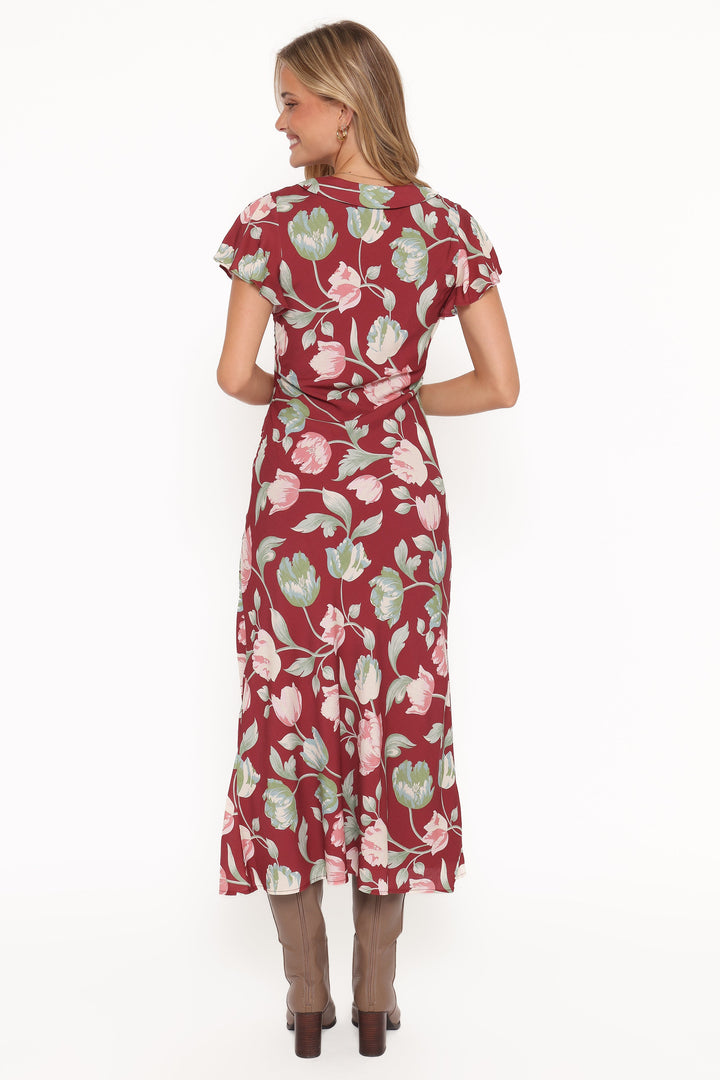 Linden Midi Dress - Red Tulip Floral