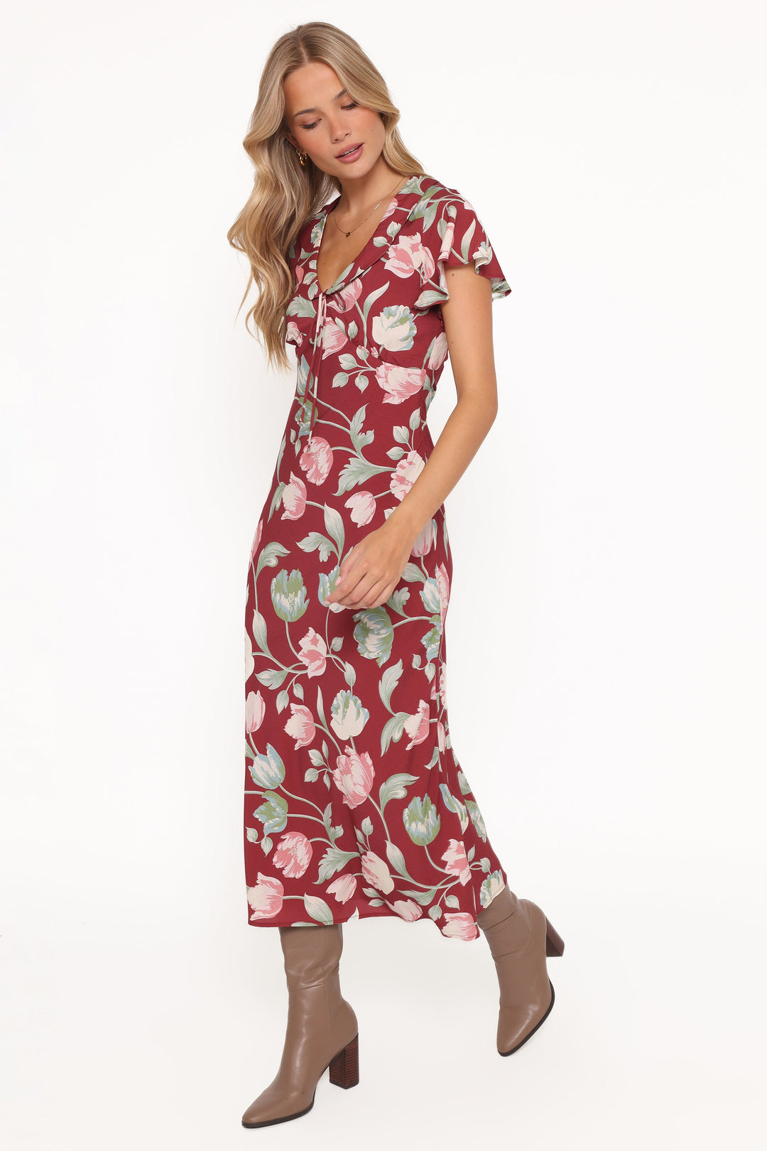 Linden Midi Dress - Red Tulip Floral