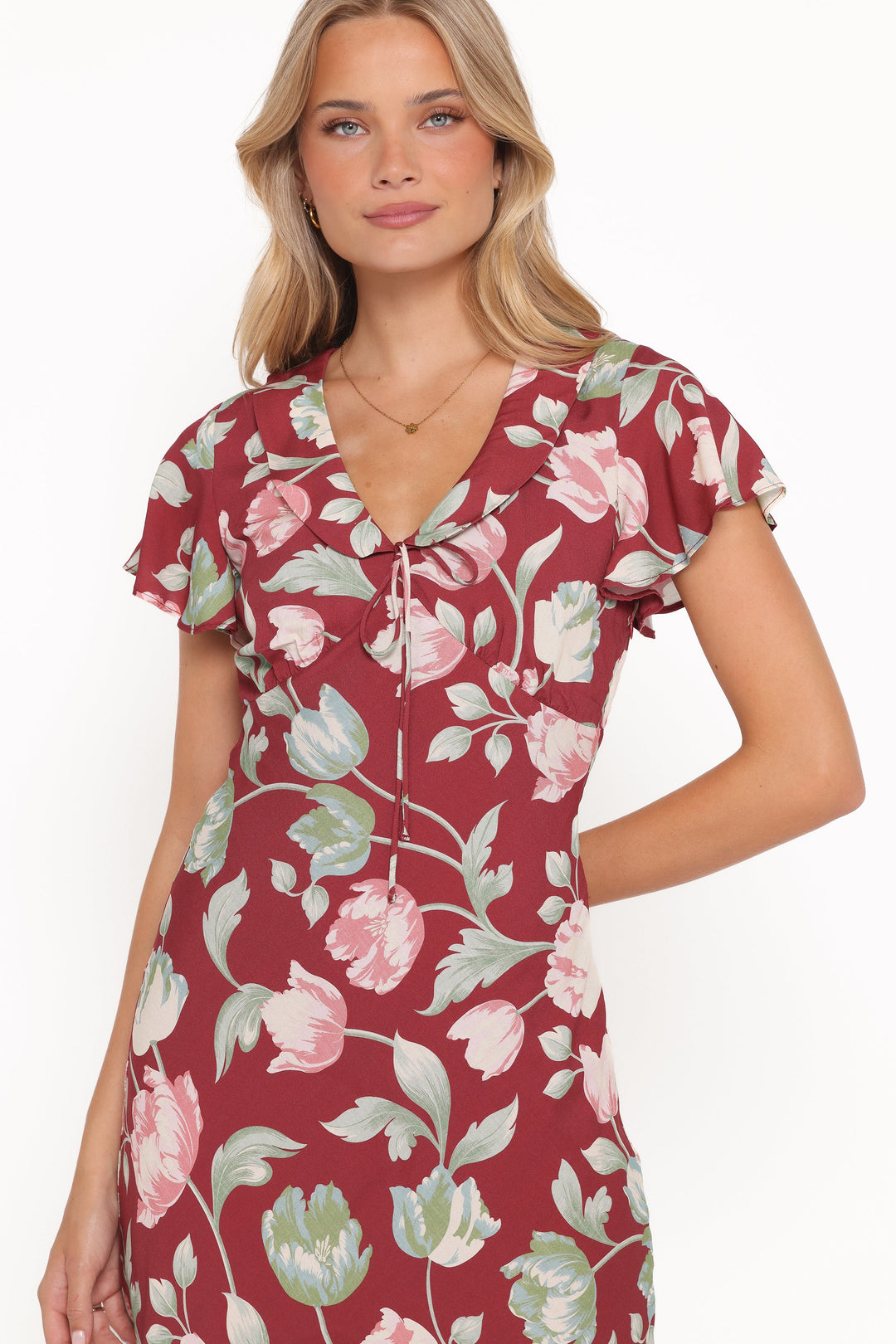 Linden Midi Dress - Red Tulip Floral