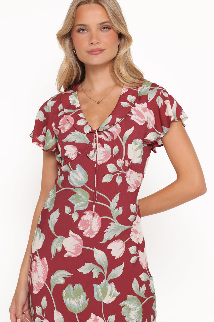 Linden Midi Dress - Red Tulip Floral