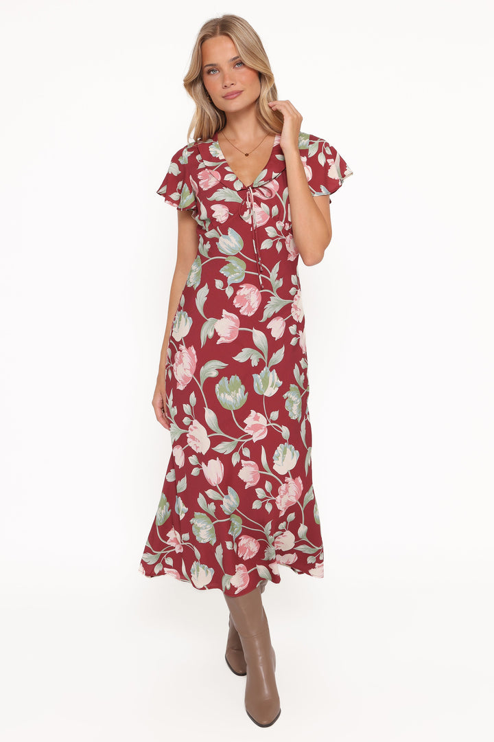 Linden Midi Dress - Red Tulip Floral