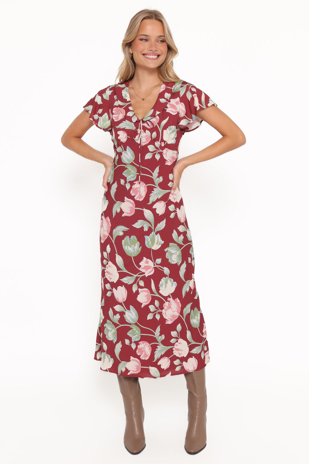 Linden Midi Dress - Red Tulip Floral
