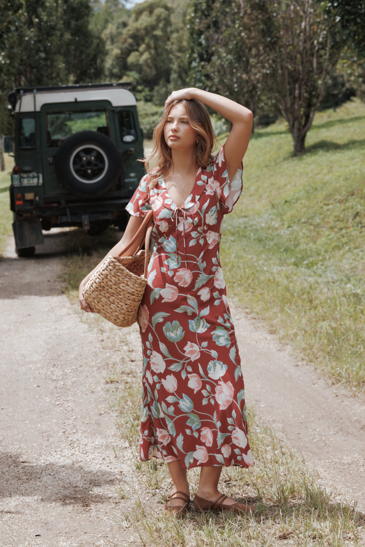 Linden Midi Dress - Red Tulip Floral