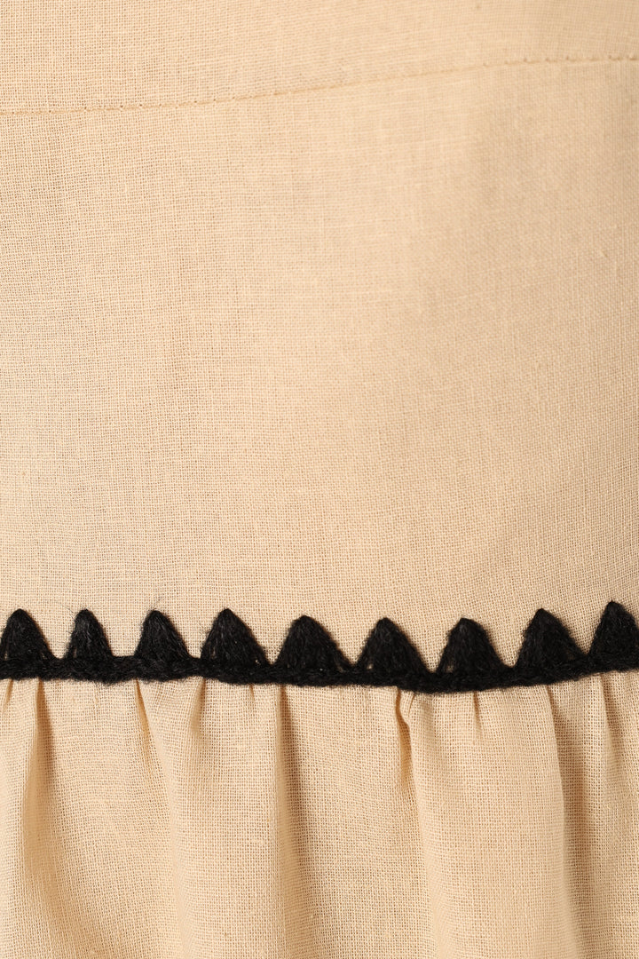 Lino Contrast Trim Midi Dress - Cream Black