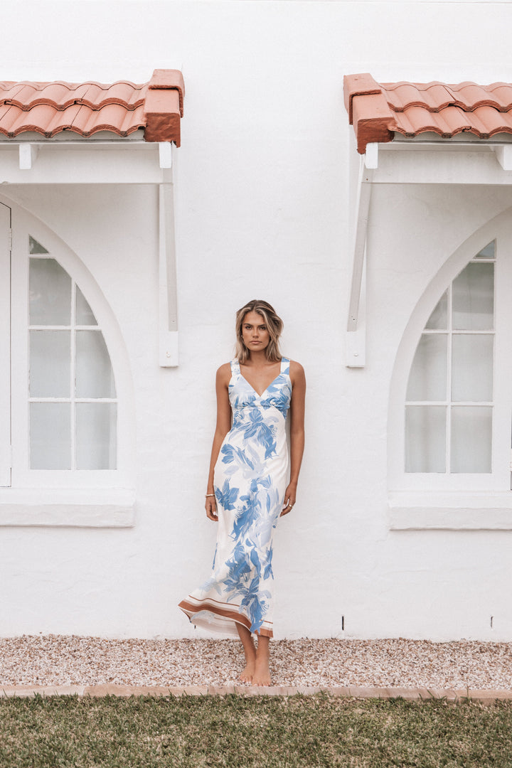 Lizza Maxi Dress - Pale Blue Print