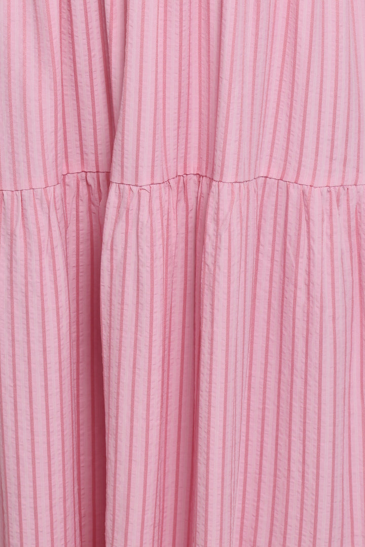 Maisie Strapless Midi Dress - Pink Stripe