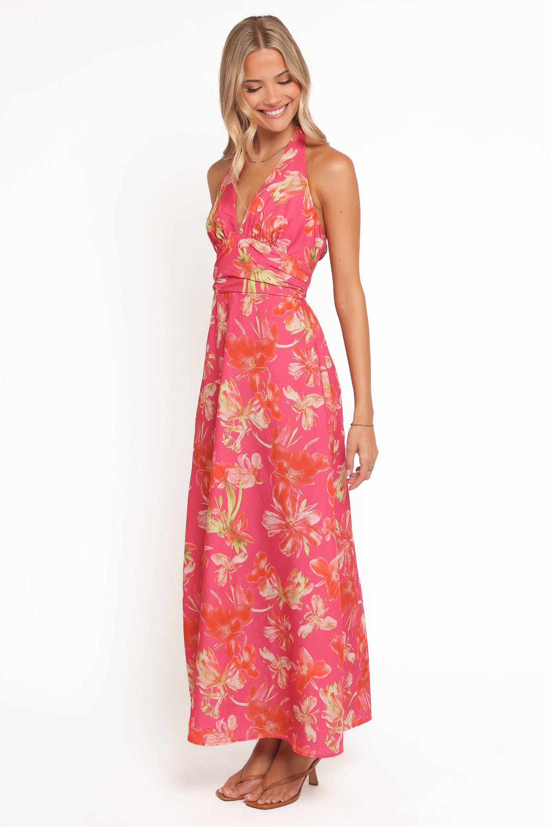 Marie Halterneck Maxi Dress - Pink Floral