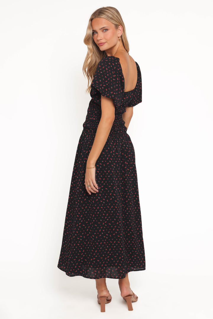 Melantha Midi Dress - Black Floral