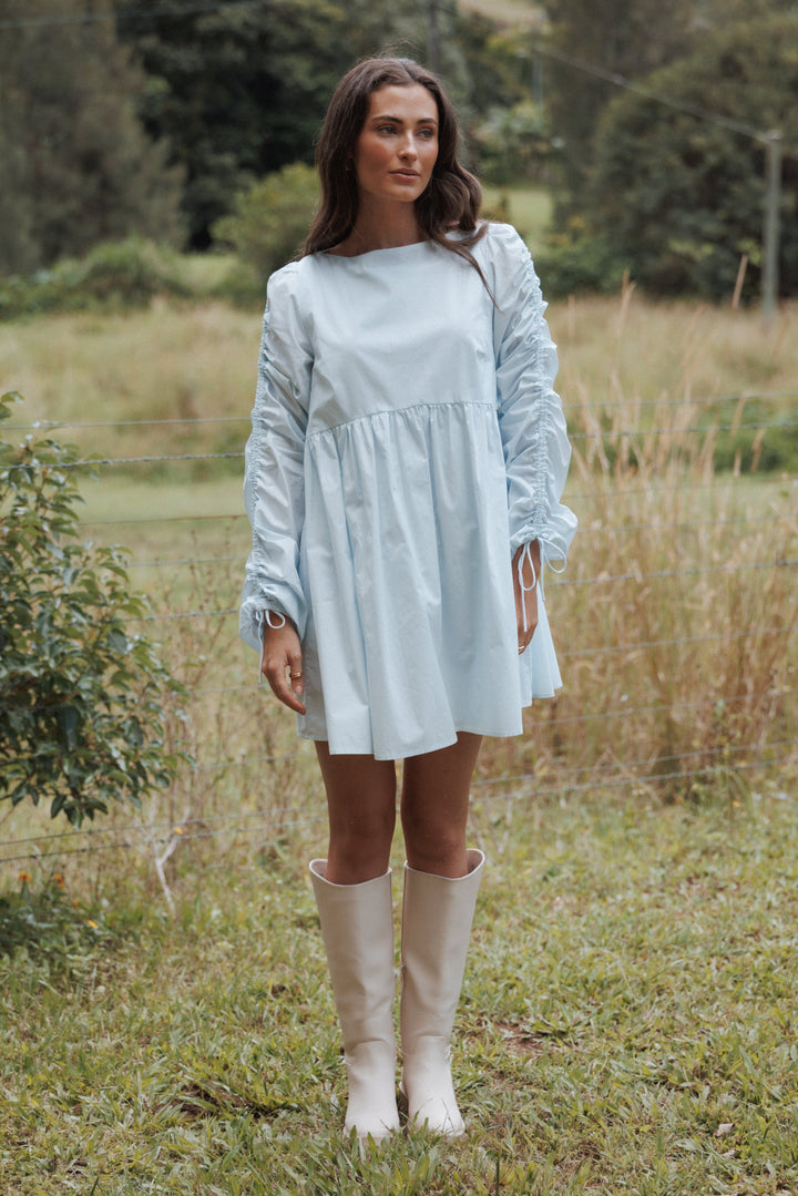 Micaela Long Sleeve Mini Dress - Baby Blue