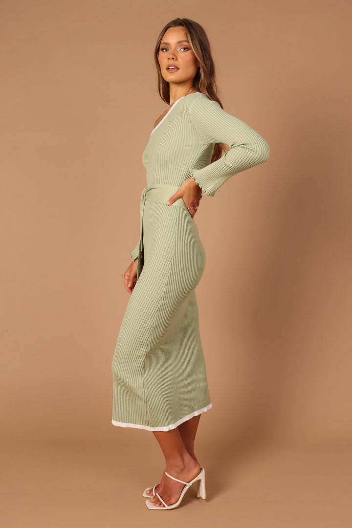 Milan Off Shoulder Midi Dress - Sage