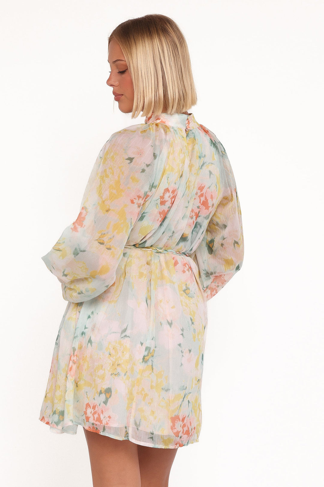 Mosen Long Sleeve Mini Dress - Yellow Floral