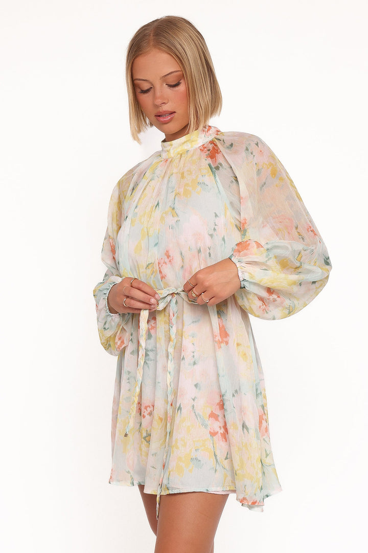 Mosen Long Sleeve Mini Dress - Yellow Floral