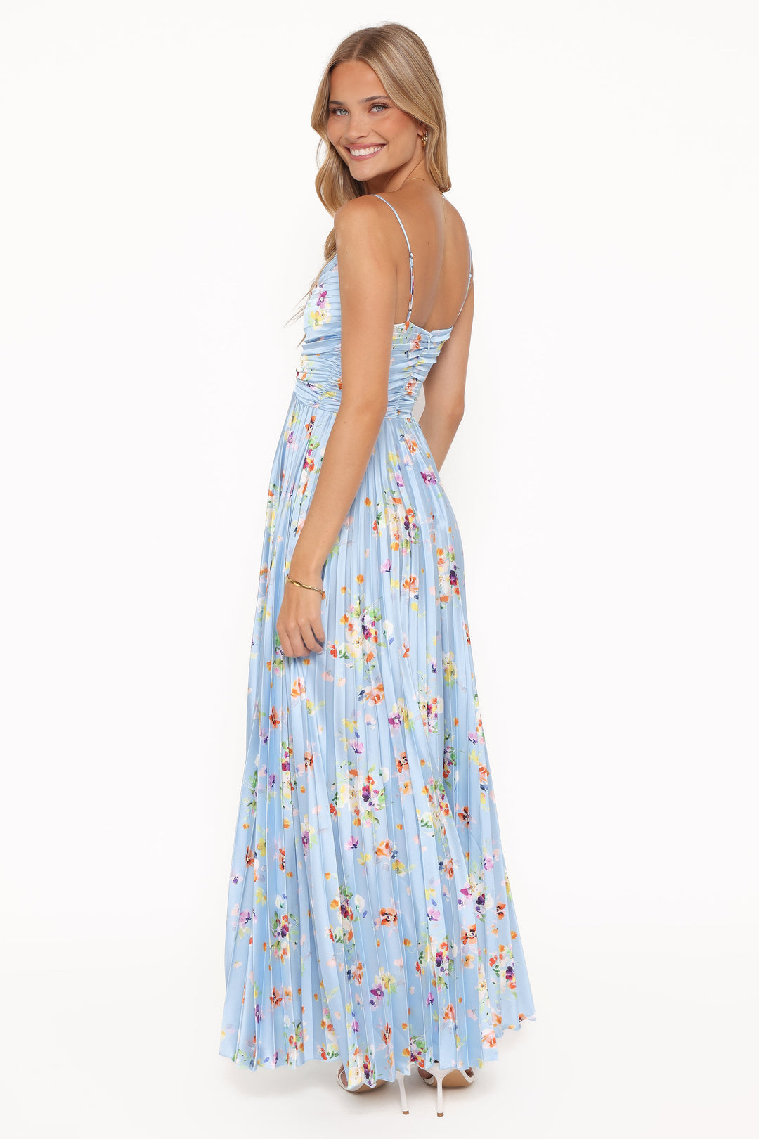 Naira Pleated Maxi Dress - Cornflower Blue Floral