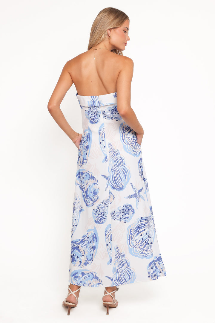 Peregian Strapless Maxi Dress - Blue Seashells