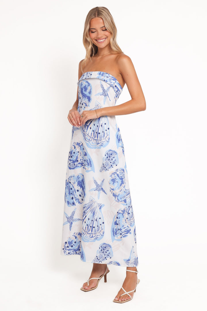 Peregian Strapless Maxi Dress - Blue Seashells